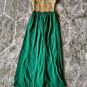 Elegant Gold and Green Maxi Dress